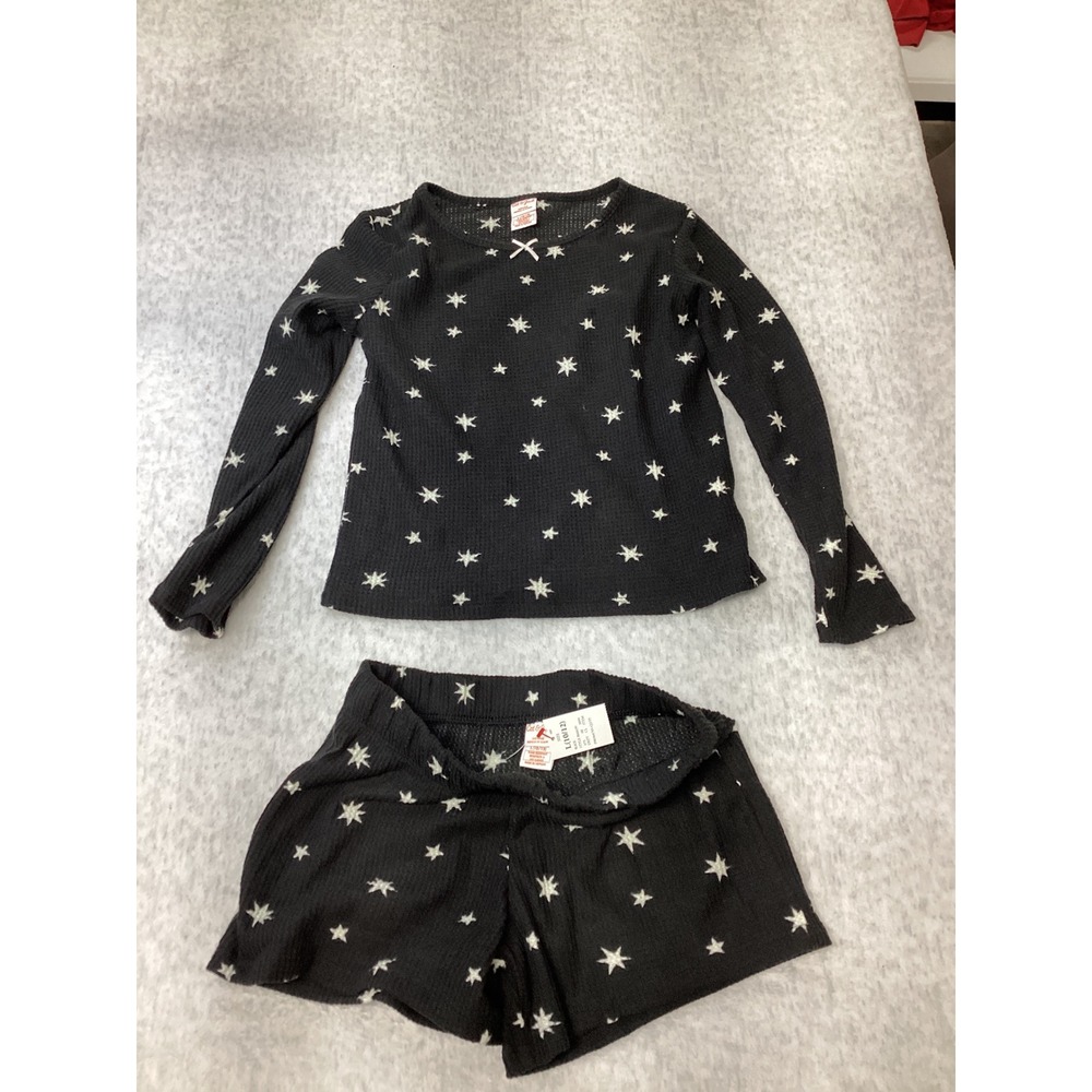 Cat & Jack Kids Black Star Waffle Knit Pajama Set Top and Shorts L 10/12 R66639
